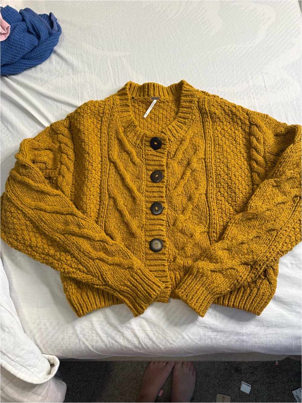 Women's Chunky Cable Knit Cardigan Sweater - Mustard